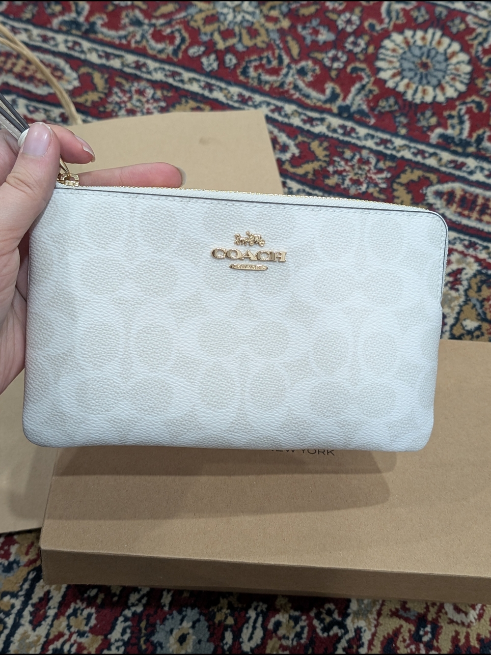 Coach White Signature Zip Wristlet